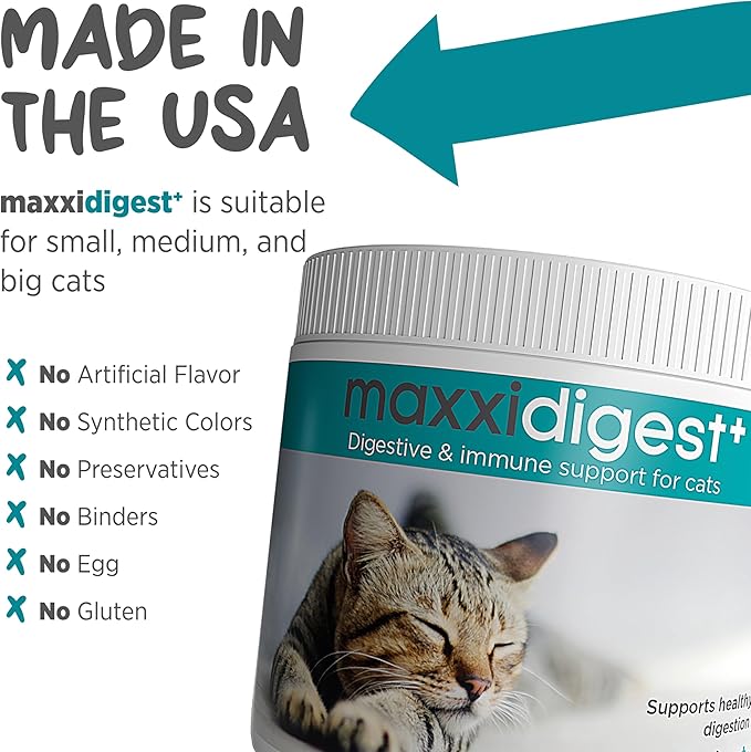 maxxipaws maxxidigest+ Prebiotic & Probiotic for Cats 3.2oz | Cat Probiotic Powder with Advanced Digestive Enzymes for Gut Health & Immunity | Supports Digestion, Food Sensitivities & Itchy Skin