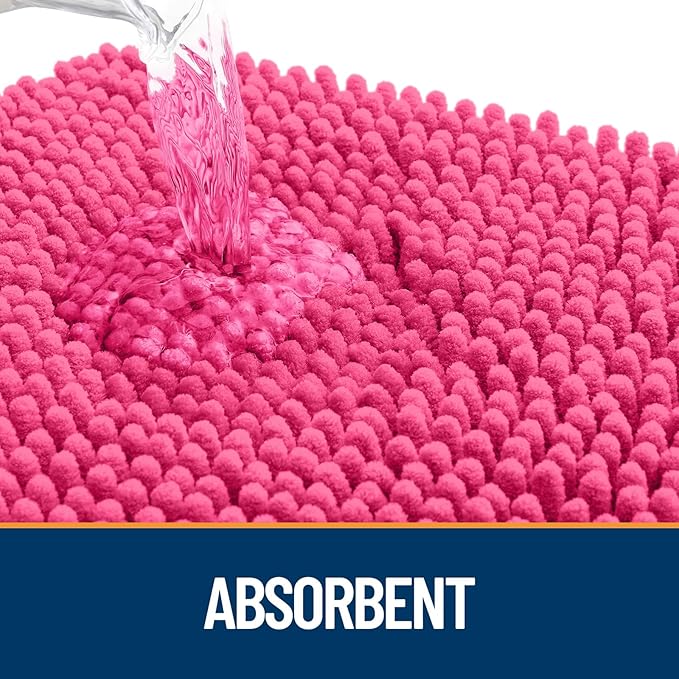 OLANLY Dog Door Mat for Muddy Paws 70x35, Absorbs Moisture and Dirt, Absorbent Non-Slip Washable Doormat, Quick Dry Chenille Mud Mat for Dogs, Entry Indoor Entryway Carpet for Inside Floor, Hot Pink