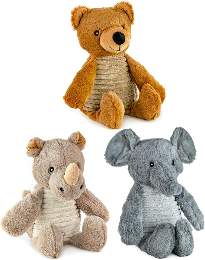 Giftable World Safari Pet Plush Toy with Squeaker (Bear, Rhino, Elephant)