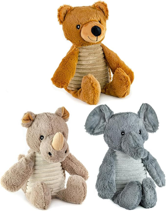 Giftable World Safari Pet Plush Toy with Squeaker (Bear, Rhino, Elephant)