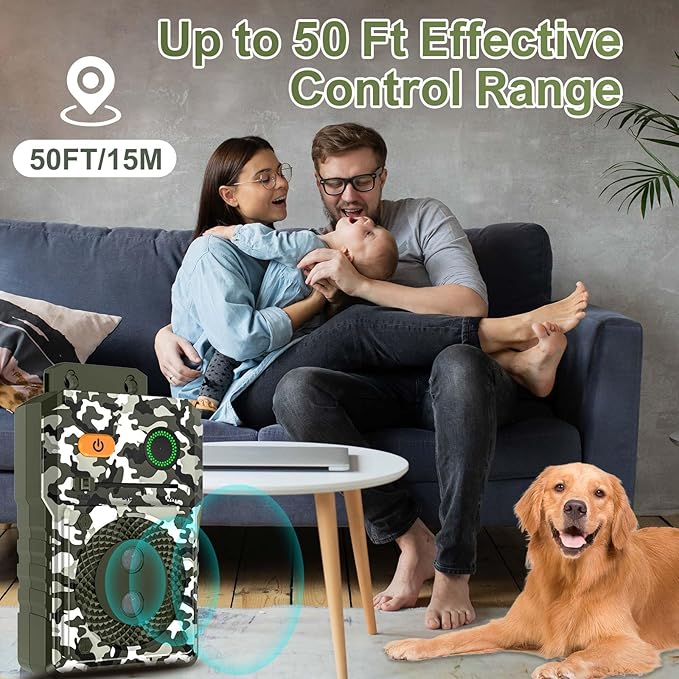 Anti Barking Device for Dogs, Rechargeable Ultrasonic Dog Barking Control Devices Up to 50 Ft Range with 3 Modes, Barking Silencer Sonic Barking Deterrent Indoor/Outdoor Safe for Dog & People