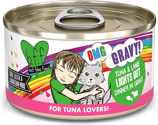 B.F.F. OMG - Best Feline Friend Oh My Gravy!, Tuna & Lamb Lights Out with Tuna & Lamb, 2.8oz Can (Pack of 12)