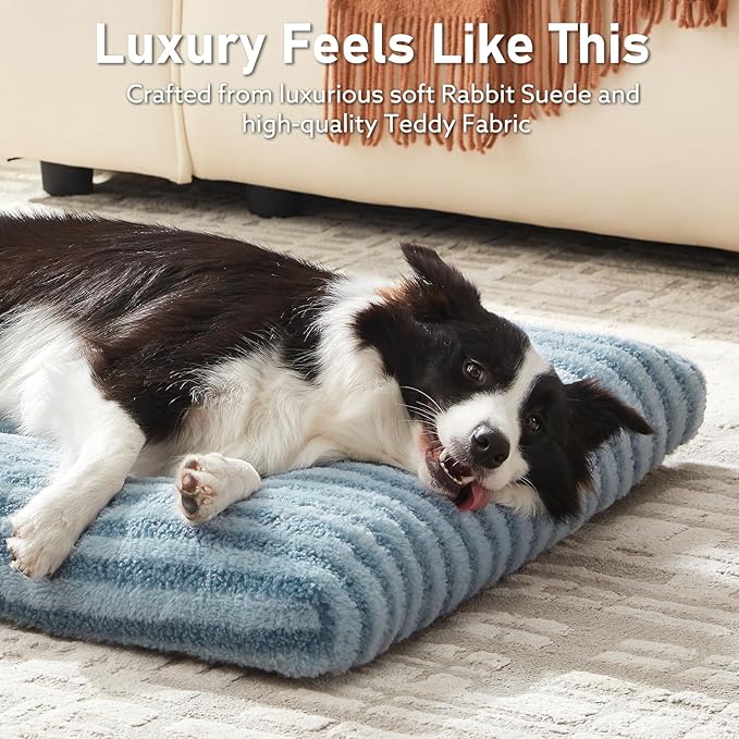 FURTIME Washable XXL Dog Bed for Extra Large Dogs, Giant Deluxe Dog Crate Beds Comfy Fluffy Kennel Pad Anti-Slip Pet Sleeping Mat, Machine Washable Dogs Pillow, 47"x29"x4", Blue