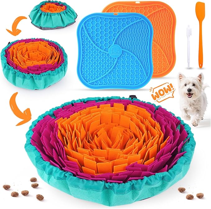 KIPRITII Dog Feeding Set with Snuffle Mat & Lick Mat for Dogs – Slow Feeder & Interactive Toys to Keep Dogs Busy and Reduce Anxiety from Boredom