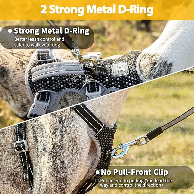Huntboo Escape Proof Dog Harness, Escape Artist Harness, Fully Reflective Harness with Padded Handle, Breathable,Durable, Adjustable Vest for Medium Dogs Walking, Training, and Running Gear (Black,XS)