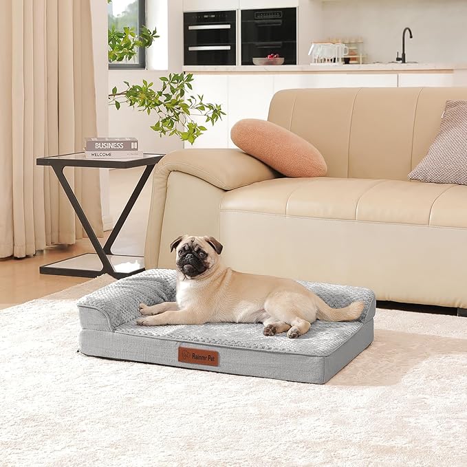 Orthopedic Dog Bed Medium Size Dog, Memory Foam Pet Bed for Medium and Large Dogs, Washable Removable Cover, Nonskid Bottom, Waterproof, 35x23x6 Inches, Light Grey