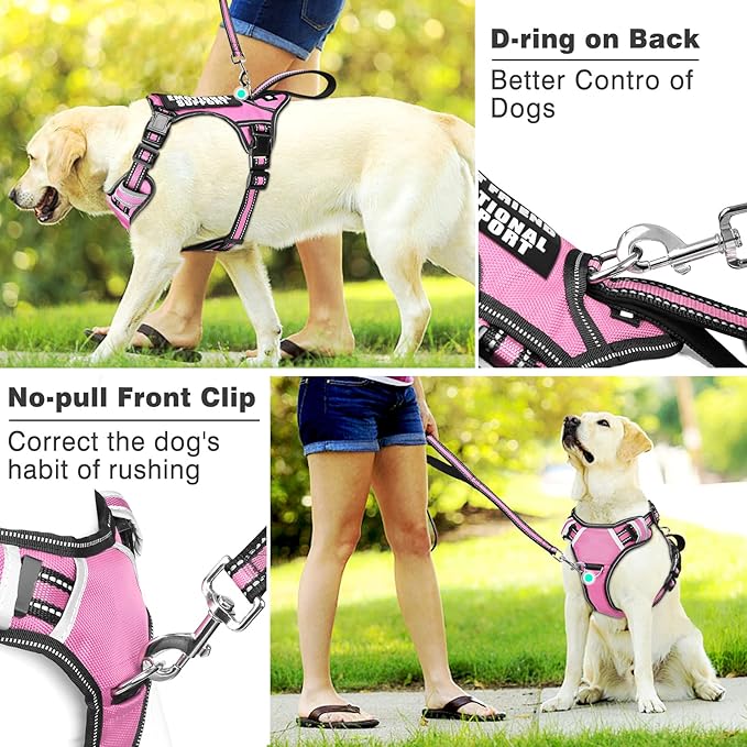 WINSEE Service Dog Vest No Pull Dog Harness with 7 Dog Patches, Reflective Pet Harness with Durable Soft Padded Handle for Training Small, Medium, Large, and Extra-Large Dogs (Medium, Pink)