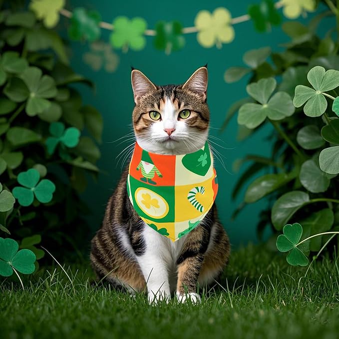 St Patricks Day Dog Bandanas for Small Dogs Breed 7 Pcs Stitching Edge Dog Bandanas Adjustable Scarves Puppy Grooming S