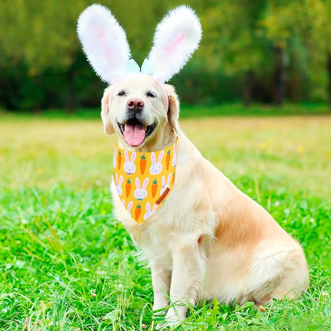 ADOGGYGO Easter Dog Bandana, Egg Rabbit Carrot Pet Scarf, Premium Durable Fabric, White Orange Easter Bandanas for Extra Large Dogs Pets (X-Large)