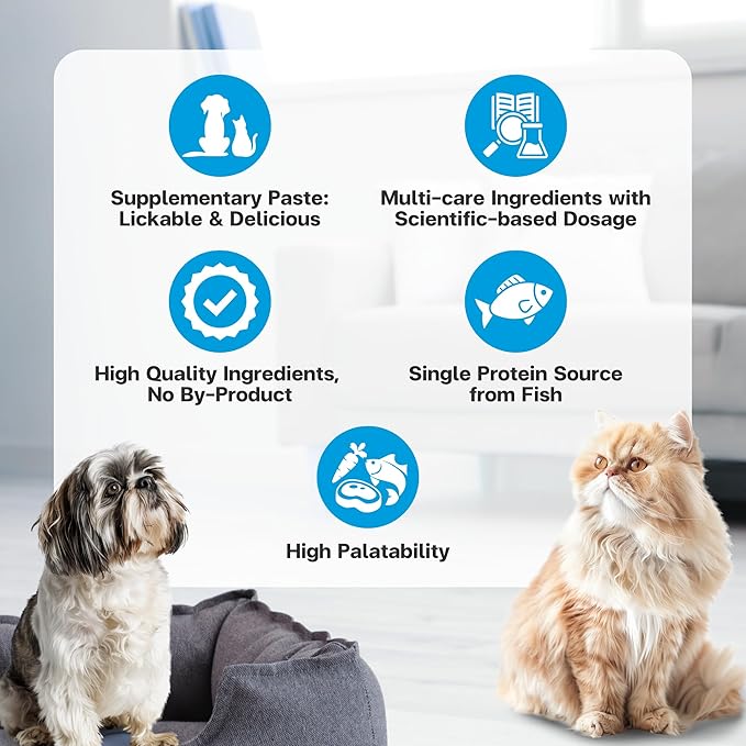 Feline Vitality Cat Supplement – Lickable Paste for Cat Immune Support & Cat Skin Allergy Relief – Daily Multi-Vitamin with Omega 3, Biotin, Prebiotics, Mac, Taurine – 30 Sachets