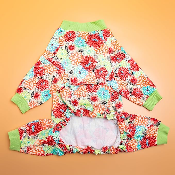 LovinPet Dog PJS Bodysuit for Large Dogs, Pet Pajamas for Dogs, Anti Licking & Anxiety Calming Dog Shirt, Lightweight Stretchy Fabric, Watermelon & Flowers Print, Pitbull Clothes, 2XL