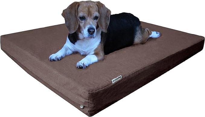Dogbed4less Medium Large Orthopedic Heavy Duty Gel Infused Memory Foam Pet Bed, Waterproof Liner, Denim in Brown 37X27X4 Inches