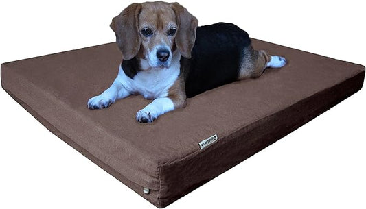 Dogbed4less Medium Large Orthopedic Heavy Duty Gel Infused Memory Foam Pet Bed, Waterproof Liner, Denim in Brown 37X27X4 Inches