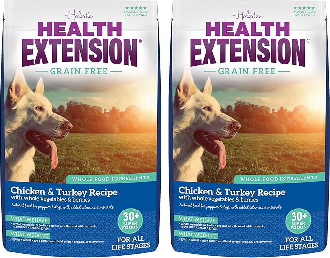 Health Extension Grain Free Chicken & Turkey Dry Dog Food (4 lb / 1.81 kg) - Whole Foods Ingredients Formula with a Blend of Turmeric & Antioxidants for All Life Stages Dogs (Pack of 2)