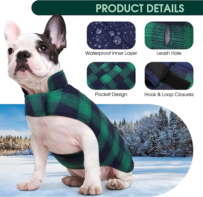 Kuoser Reversible Winter Coat, British Style Jacket for Medium and Large Dogs - Warm Windproof Puppy Cold Weather Clothes Vest, Green L