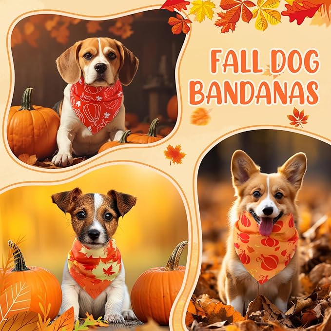 Weewooday 50 Pcs Thanksgiving Fall Dog Bandanas Bulk for Dogs Autumn Soft Bibs Adjustable Triangle Pet Bandana for Small Medium Large Costume(Leaves Pattern, 25.6 x 17.7 x 17.7 Inch)