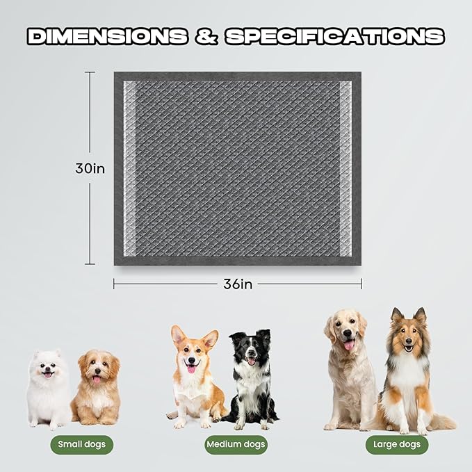 Dog Pee Pads for Dogs XXL 30"x36" Charcoal Puppy Pads 50 Counts Extra Large Disposable Activated Carbon Super Absorbent Full Edge-Wrapping Odor-Control Training Pads with Adhesive Tabs