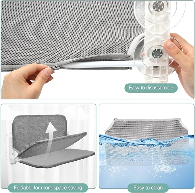 2 Pcs Cat Window Perch Hammock with 2 Pcs Blanket Cushion Cover and 8 Strong Suction Cups, Sturdy Metal Frame, Window Bed for Large Cats, 12 x 20.5 Inch