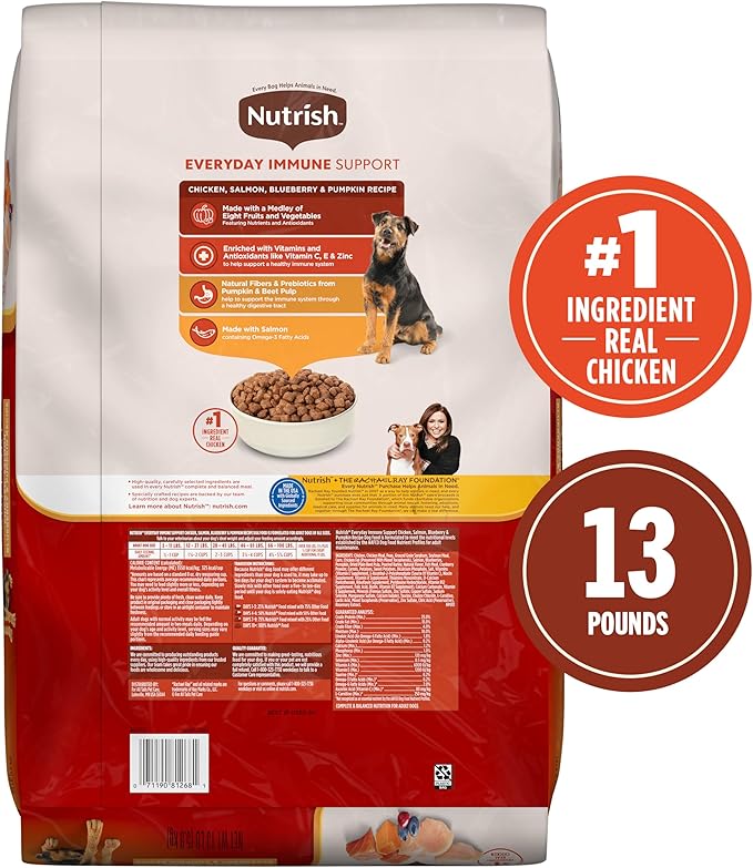 Nutrish Everyday Immune Support Dry Dog Food, Chicken, Salmon, Blueberry & Pumpkin Recipe, 13 lb. Bag (Rachael Ray)
