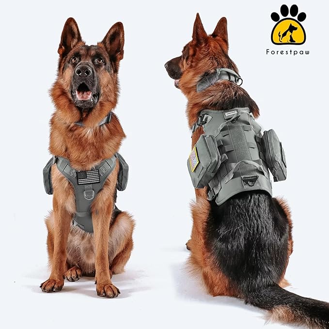 Forestpaw Dog Harness Medium Sized,Tactical Dog Harness with Handle,No Pull Military Style Service Dog Vest with Pockets Adjustable for Medium Dogs,Gray,Chest 21.5-45"