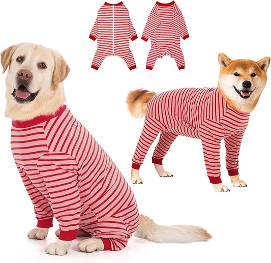 Yeapeeto Dog Onesie Surgery Recovery Suit for Large Medium Bodysuit Dogs Pajamas PJS Full Body for Shedding, Prevent Licking, Wound Protection, Cone Alternative… (Red Pink, 2XL)