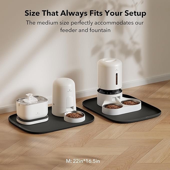 PETLIBRO Dog Food Mat, Silicone Non-Slip Waterproof Cat Food Mat for Feeder & Fountain & Bowl, Dog Bowl Mats with Raised Edge Spill Protection Floor, Extra Large Cove Feeding Mat for Pet 22''x16.5''