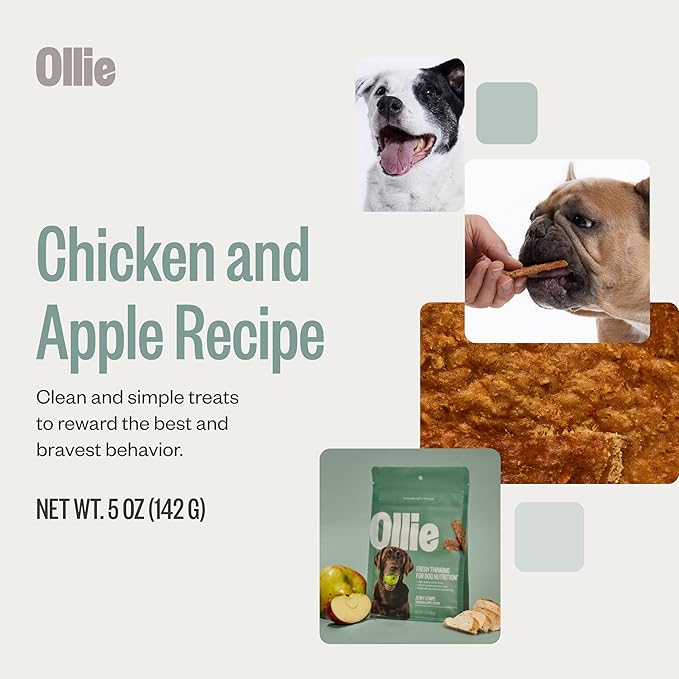 Ollie Chicken and Apple Jerky Dog Treats, 5 oz Pack of 1, All Natural, Healthy Snacks, Made with Real Meat, Human Grade, for Dogs