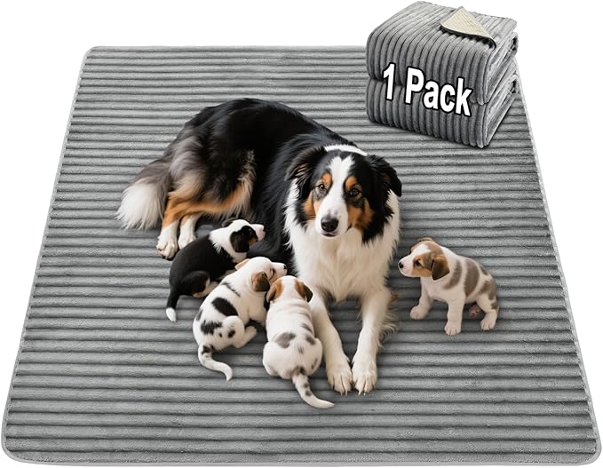 Flannel Washable Pee Pad for Dogs - 1 Pack Reusable Dog Pee Pads Extra Large, Fast Absorb Pet Playpen Mat with Non-Slip Back, Waterproof Puppy Training Pad. (Light Grey, 72" X 72")