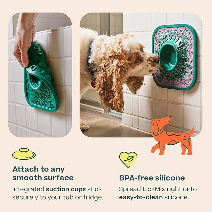 WOOF LickMat - Easy-to-Clean Lick Mat for Dogs - Slow Feeder Mat with Non-Slip Design - BPA-Free Silicone Lick Mat - Interactive Dog Toys - Green