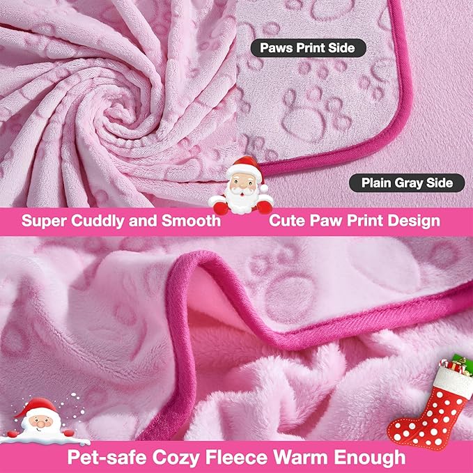 Pink Cat Blanket for Kitten Beds, Flannel Pink Stuff Cute Paw Print, 24 * 32 inches Dog Girls Blanket, Puppy Ragdoll Kitten Necessities