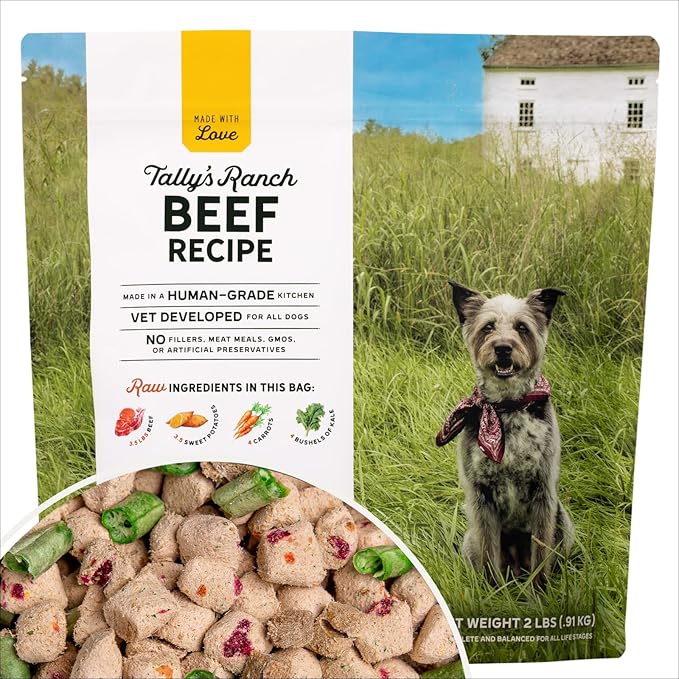 Tally's Ranch Freeze-Dried Raw Beef Dog Food – 2lb Bag – High-Protein, Vet-Formulated, All-Natural, Complete & Balanced – Made in USA – Whole Food Ingredients