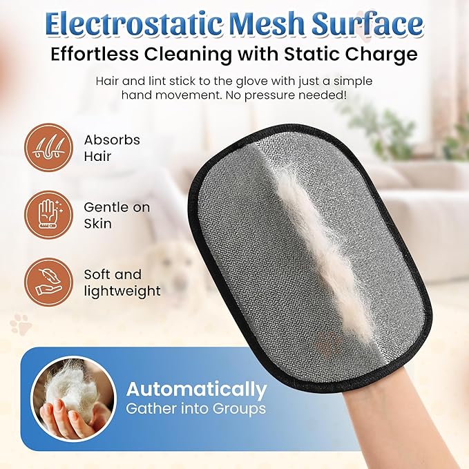 Pet Hair Removal Glove-Electrostatic Pet Hair Remover Glove with 5-Finger Design, Cat Hair Remover Glove for Couch,Car,Laundry,Carpet,The Magic Brush Pet Hair Remover is Light and Washable
