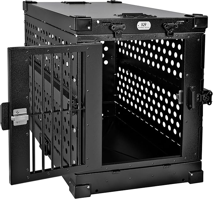 Heavy Duty Fully Collapsible Powder-Coated Aluminum Dog Crate - Medium (Black)