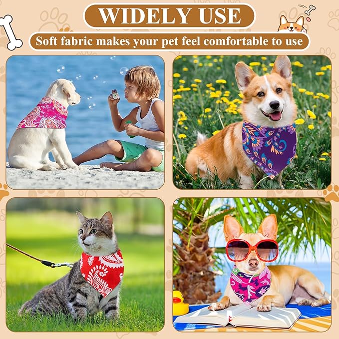 Sanwuta 72 Pcs Dog Bandana Bulk Washable Puppy Triangle Scarfs Cat Bandanas Adjustable Soft Cute Pet Triangle Bibs Accessories for Small Medium Dogs Cats Pets Costume (Paisley Pattern)
