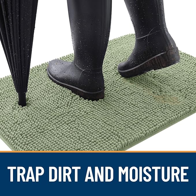 OLANLY Dog Door Mat for Muddy Paws 34x21, Absorbs Moisture and Dirt, Absorbent Non-Slip Washable Doormat, Quick Dry Chenille Mud Mat for Dogs, Entry Indoor Entryway Carpet for Inside Floor, Sage Green