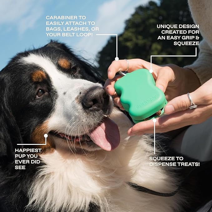 Springer Dog Treat Pouch for Effort-Free Squeeze Dispensing - Easy-fill, Food-Grade Silicone Treat Pouches for Pet Training - Includes Carabiner-Green