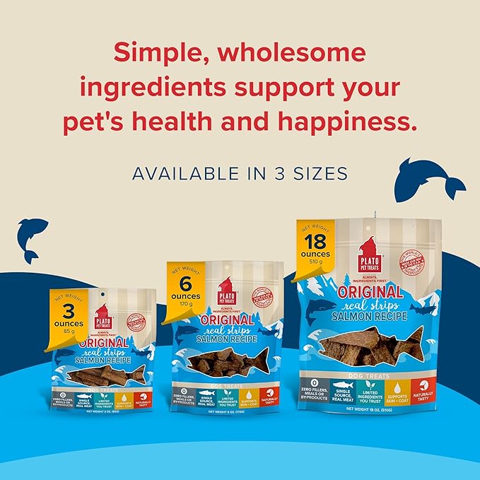 PLATO Original Real Strips Salmon 3oz, Natural (850002221497)