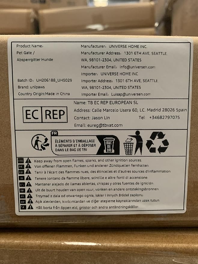 unipaws 36”H Free Standing Pet Gate for Dog Cat, Tall Wooden Dog Gates for Doorway, Stairs, Foldable Pet Fence for The House, Expandable Barrier, Indoor Use, Grey