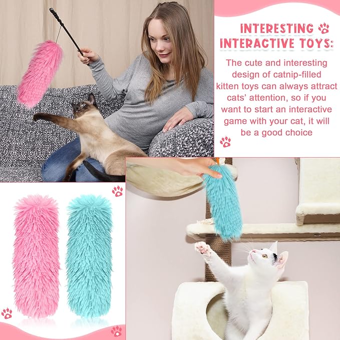 Civaner 6 Pcs 6 Inch Cat Catnip Toy Cat Interactive Kicker Toy Soft Plush Kitten Pillow Stick Kitten Chasing Chewing Exercising Catnip Filled Plaything for Puppy Indoor(Grass Green, Blue, Pink)