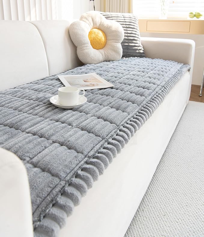 Faux Fur Plush Dog Couch Cover 3D Stripe Fuzzy Sofa Cover Non-Slip Fluffy Dog Bed Cover Pet Blanket Sofa Couch Furniture Protector for Puppy Large Dog Cat (Light Grey,31"x63")