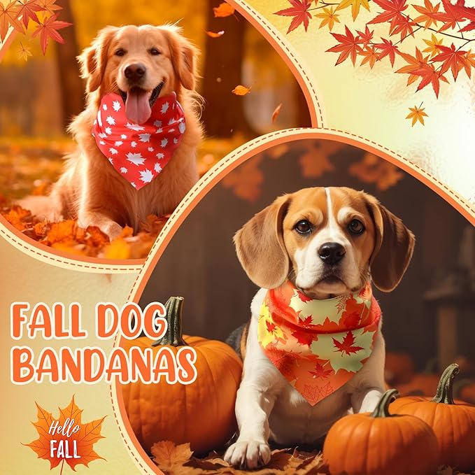100 Pieces Thanksgiving Fall Dog Bandanas Bulk Maple Leaves Autumn Dogs Bandanas Soft Doggie Bibs Adjustable Triangle Scarves with Pumpkin Patterns for Small Medium Large Pet Costume