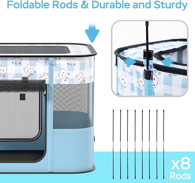 Portable Pet Playpen Cat Cages Indoor， 27.6" L x 21.7" W x 17.7" Collapsible Dog Crates Made of 600D Oxford Material Tent Kennel Playpen for Dogs Cat and Rabbit Travel Dog Playpen Indoor(S, Blue)