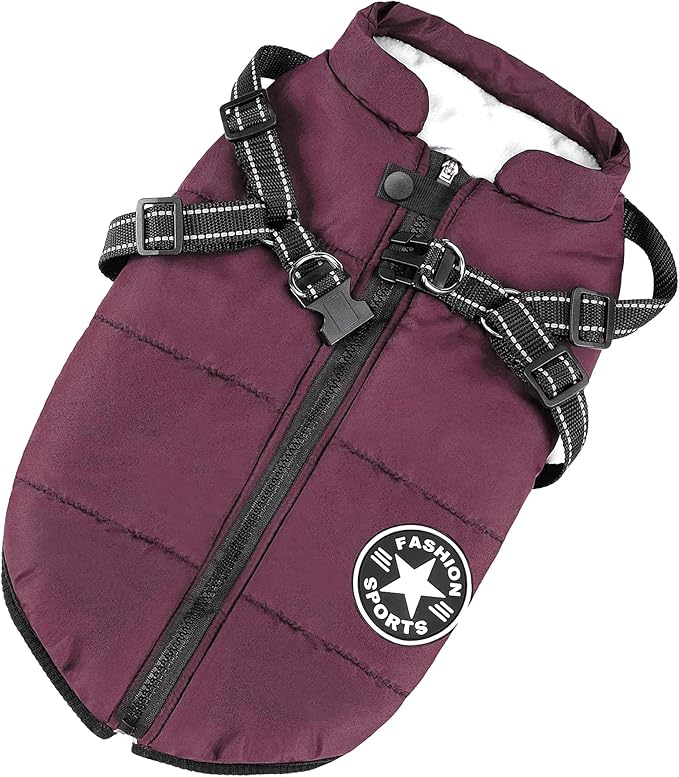 Aiboria Dog Jackets Coat for Winter Windproof Waterproof Skiing Dog Vest Fleece Warm Chest Strap Belt Purple 3XL