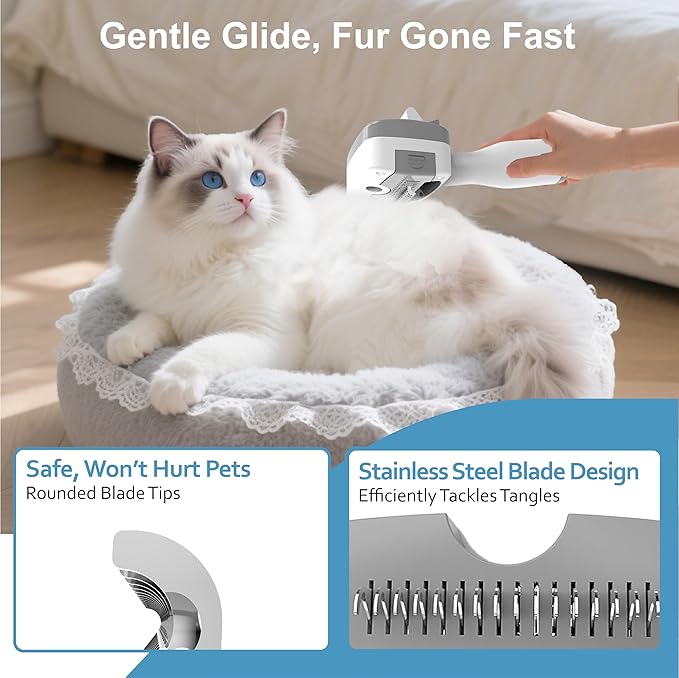 3 in 1 Pet Steam Brush for Dogs & Cats – Self Cleaning, Hair Removal Comb Steam for Shedding & Dematting for Long & Short Haired Pets,Includes Pet Essence