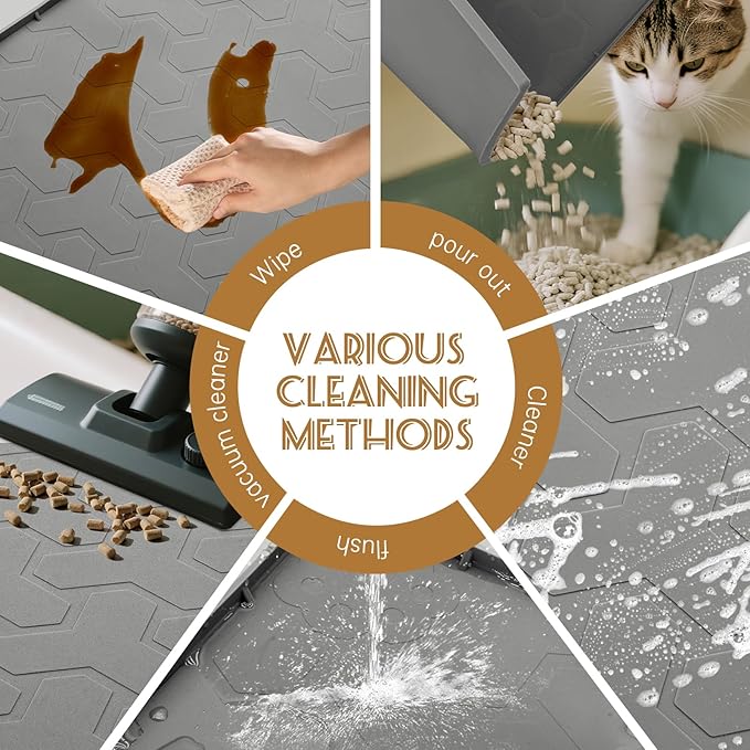 Cat Litter Mat for Litter Boxes - BPA-Free, Fits Most Sizes, Effective Litter Trapping, Easy to Clean, Waterproof, Non-Slip, 34" X 22", Gray