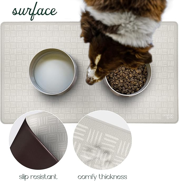 CROXTON & CO. Non-Slip Faux Leather Pet Feeding Mat for Dog Bowls | Large Bowl Mat for Food and Water | Durable, Easy-to-Clean Pet Food Mat for Floors | Size: 12"x18"