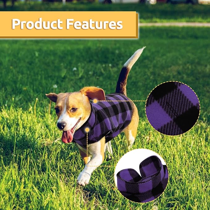 ASENKU Dog Sweater - Plaid Fleece Vest, Soft Comfortable Pet Pajamas, Warm Winter Shirt, Cold Weather Coat Jacket for Small & Medium Breeds