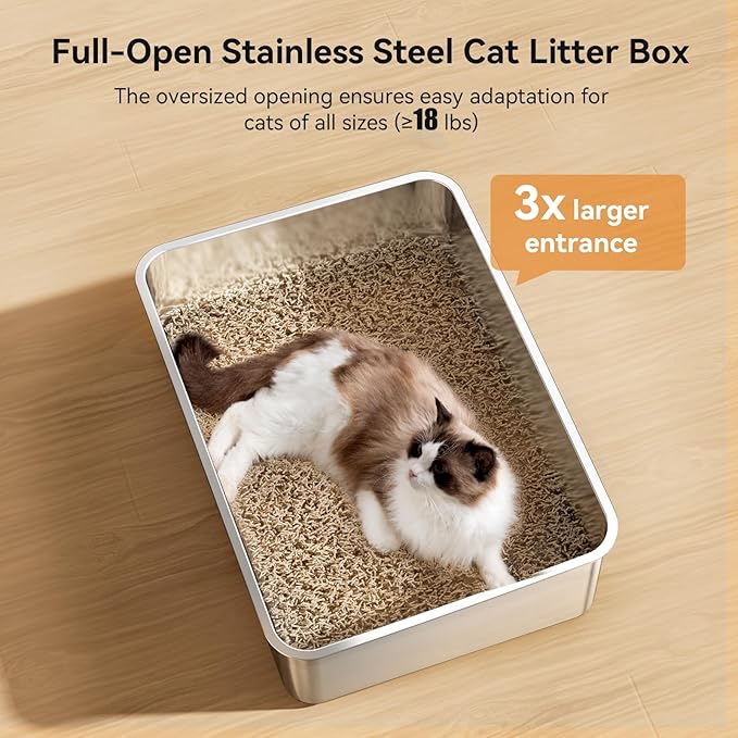 2 Pack XXXL Stainless Steel Litter Box,28" L*20" W*12.5" H Large Capacity Metal Cat Litter Box for Big & Multiple Cats,Anti-Leakage,Non-Stick Surface for Easy Cleaning,Odor-Resistant