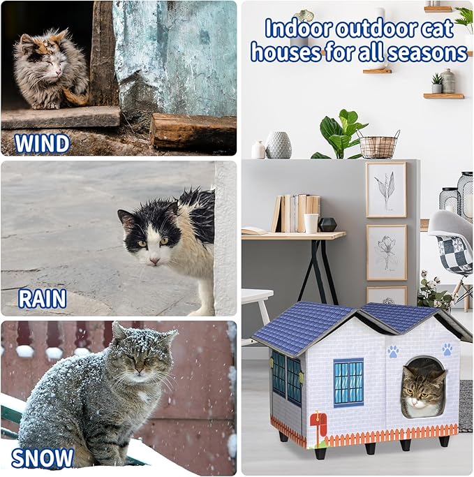 Elevated Cat Houses for Indoor/Outdoor Covered Kitten Beds Feral Cat Shelter Hideaway Bed Easy to Assemble