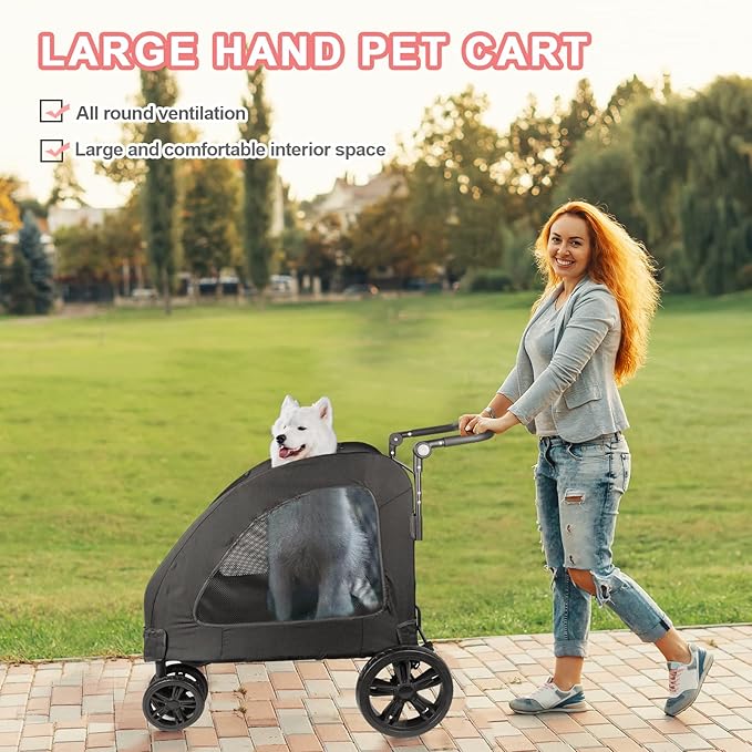 Dog Stroller with 4 Wheels, Folding Cat Strolling for Small/Medium/Large Dogs & Cats to 120 lbs, pet Stroller with Removable Carrier, Storage Basket,Cup Holder (Black)